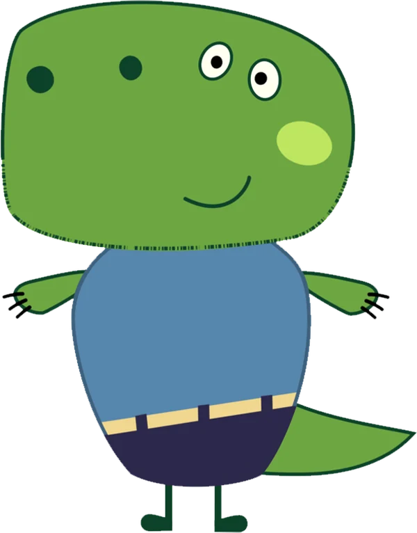 Daddy T-Rex in a blue shirt