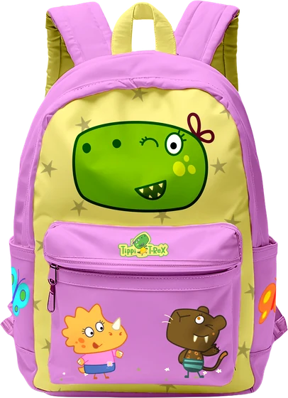Tippi T-Rex backpack with Tippi, Triceps and Pearl
