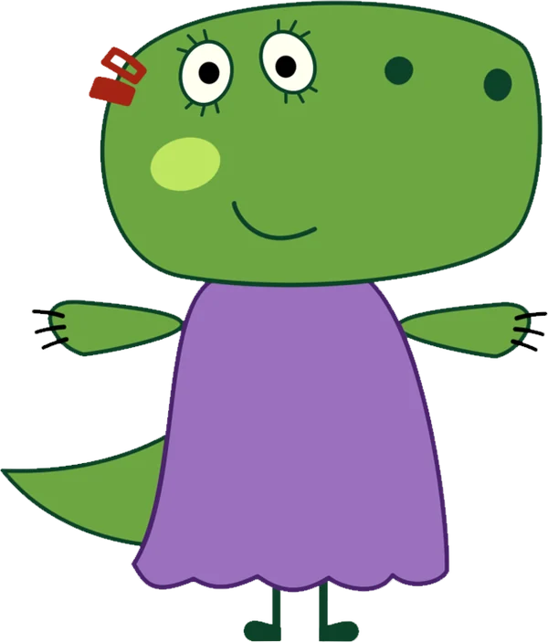 Mommy T-Rex in a purple dress