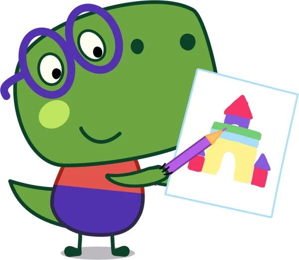 Ryan, Tippi's big brother, with glasses, holding a drawing of a castle