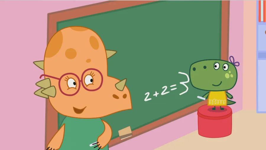 Triceps solving a sum on the classroom blackboard